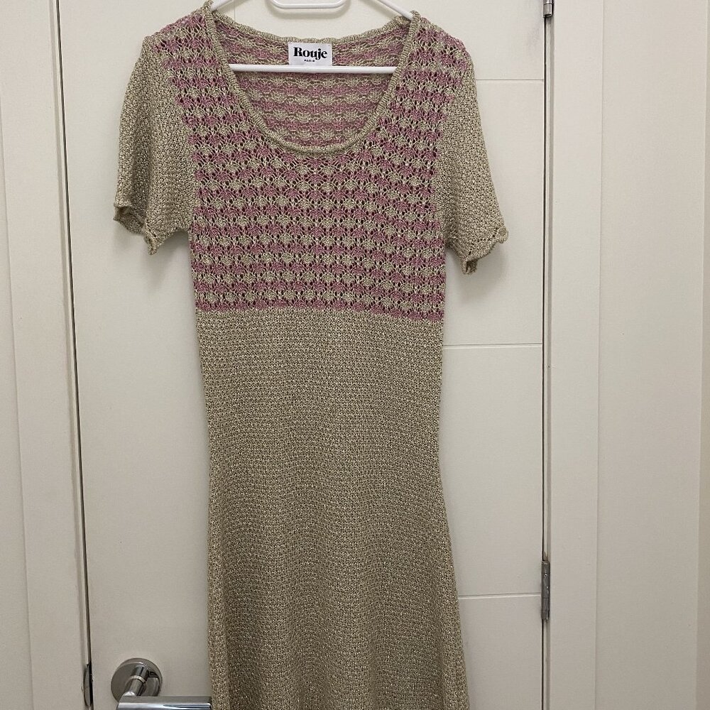 Rouje Paris Frankie Crochet Dress in Pink and Gold